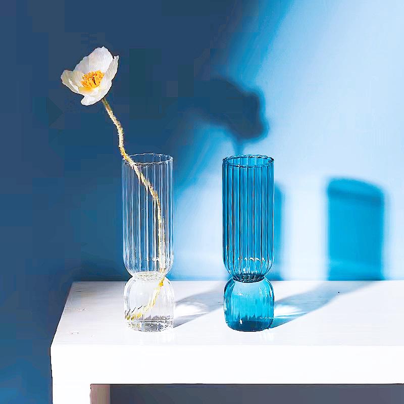 Nordic Handmade Striped Glass Vase for Mini Flower Arrangements – Transparent Ornament for Living Room Decor