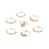 7 Pcs/Set Women Ring Set Different Shapes Rhinestone Knuckle Rings Hollow Out Heart Polished Alloy Rings Prom Party Jewelry