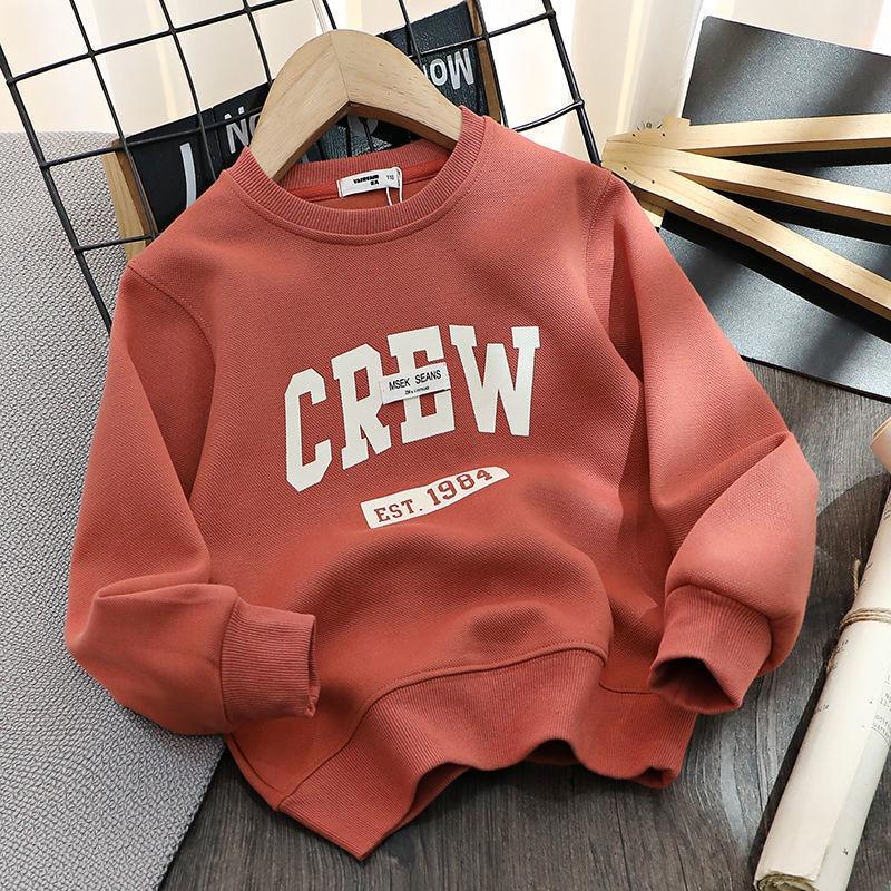 PenGo Studio Katoenen kinderkleding, jongenshoodie met letterprint, los en veelzijdig casual western-stijl T-shirt, dunne top voor de lente en herfst 150