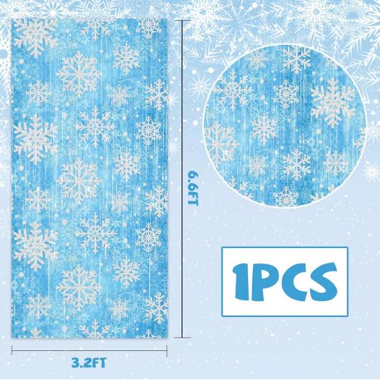Party Decorations Foil Fringe Curta, 2Pack Snowflake 3.3x6.6ft Tel Foil Fringe Curta Winter Photo Booth Prop Backdrops, Blue Snowflake