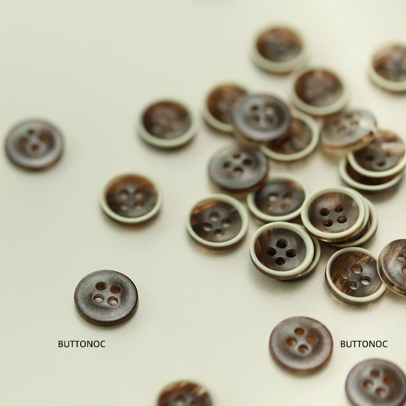 10pcs Bowl White Edge Resin Four-Eye Button Black Coffee Shirt Button Sweater Knitted Cardigan Sleeve Collar Button