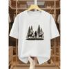 European sizes Men'S T-Shirt with Forest Deer And Hunter Print Comfortable Casual Short-Sleeve Tee for Summer