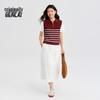 Benlai Women's Layered Look Stripe Knit Polo T-Shirt