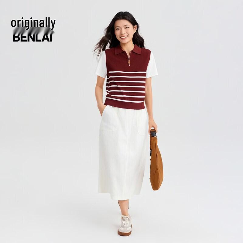 Benlai Women's Layered Look Stripe Knit Polo T-Shirt