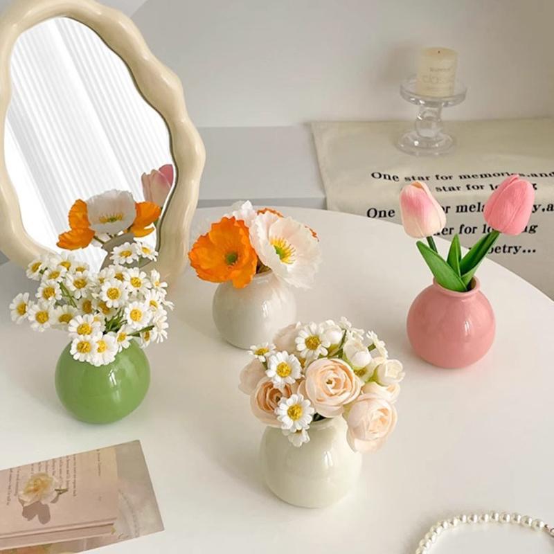 Mini Small Ceramic Vase for Simulating Flowers Home Living Room Bedroom Decoration Office Desktop Ornament Gift for Friends