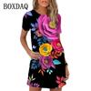 Neues Frühlingskleid für Damen Blumendruck Kurz Mini Kleid Oversized Lässig Kurzarm Damen Sommerkleid Vestidos