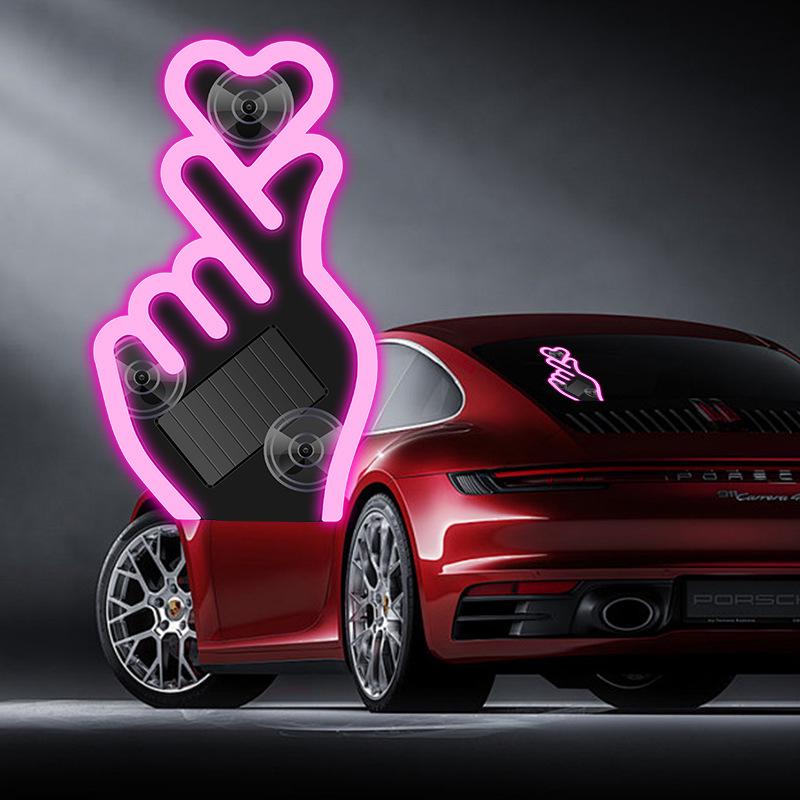 Solar-Powered Wireless Heart-Shaped LED Triangle Light for Car Interior Decoration