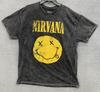 Nirvana Grafik T-Shirt Herren XL Schwarz Stonewash Smiley Gesicht Logo Rundhals