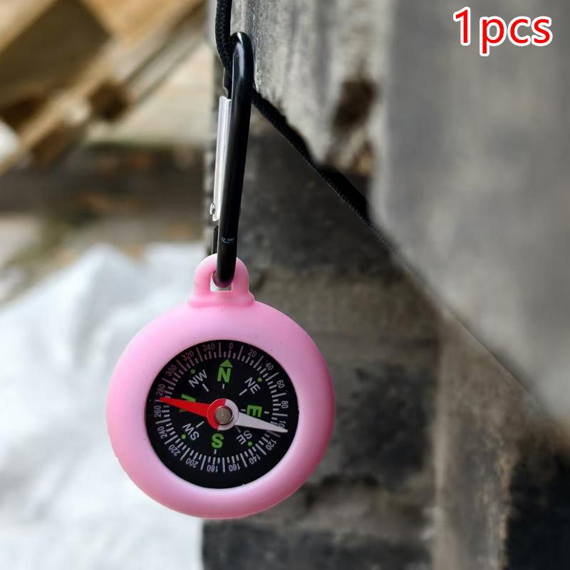 

1/5Pcs Bushcraft Compass With Carabiner Hook Life Compass Silicone Camping Pocket Compass For Outdoor Activities 1pcs розовый