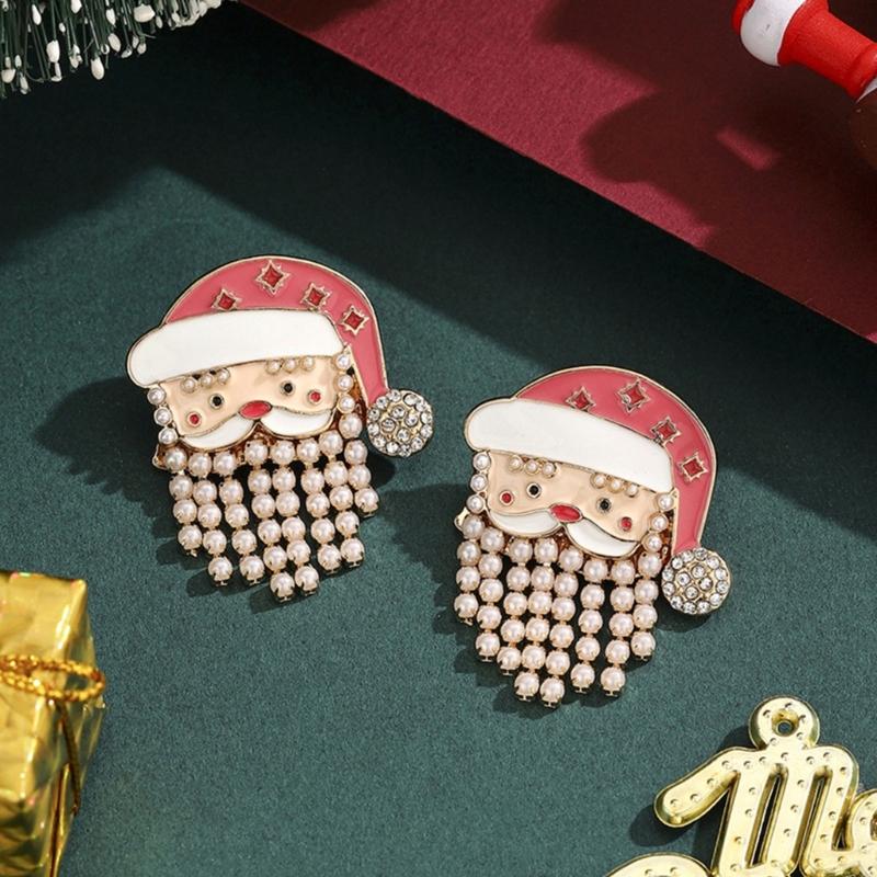 Santa Dangle Earrings for Christmas Outfits, Gold Tone Holiday Statement Pair with Bright Finish for Festive Gatherings
