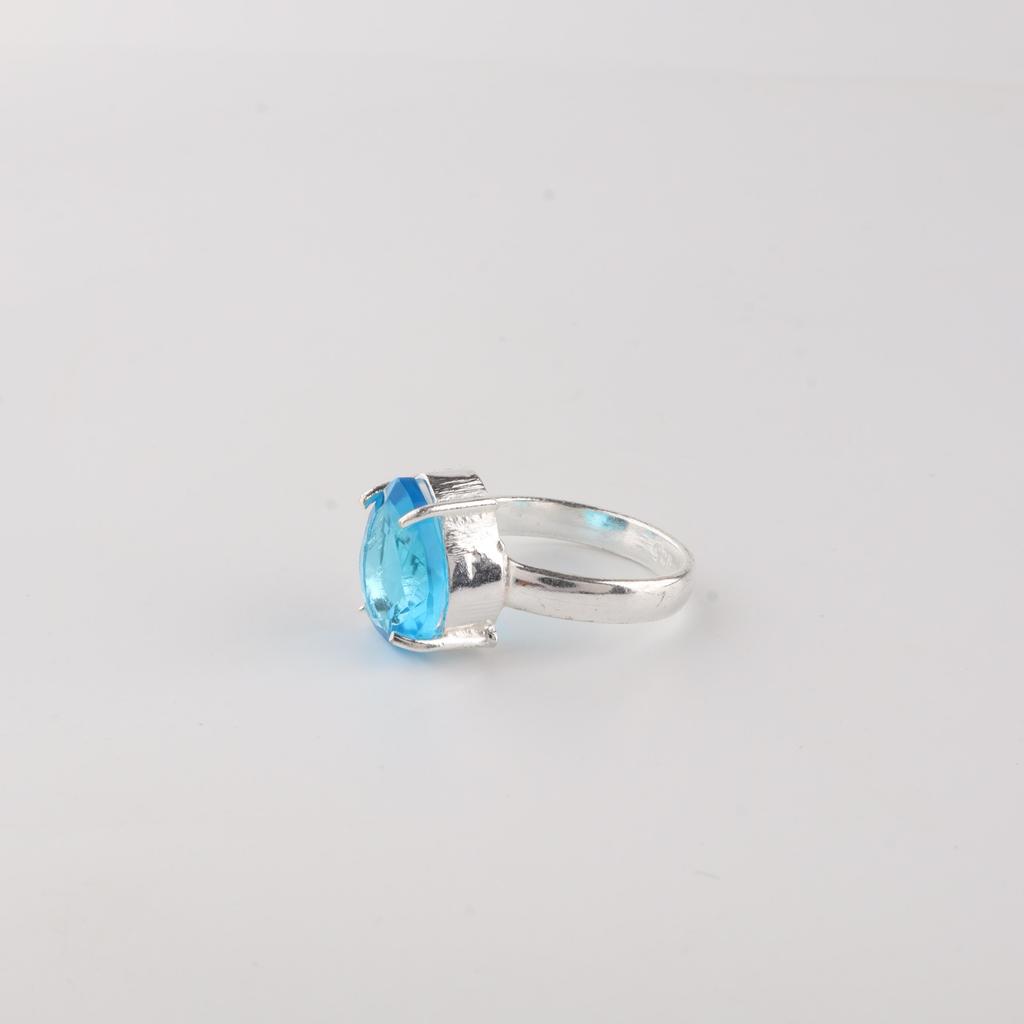 Swiss Blue Topaz Gemstone 925 Sterling Silver Jewelry Statement Designer Ring For Wife RR-81-5