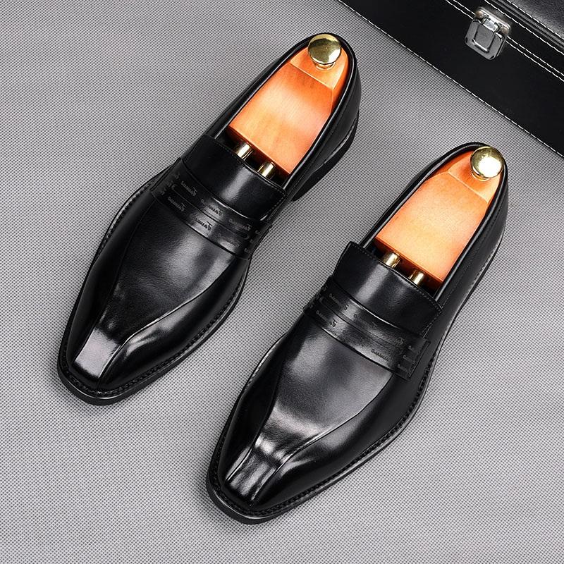 Fashion Britain Fashion Men's Brown Black Penny Loafter Leather Oxford Flats Casual Shoes Male Homecoming Wedding Dress Footwear