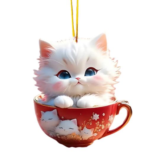Christmas Ornaments for Tree Acrylic Cartoon Animal Car Rear Mirror Hanging Charm 2D Flat Cat/Dog/Bear/Rabbit Pendant for Tree Auto Interior Accessory