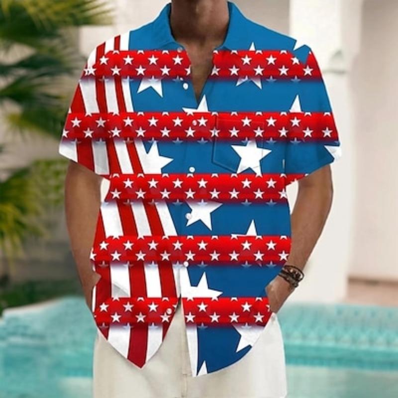 

Men s American Shirt Casual Fashion Casual Vacation Holiday Summer Spring S