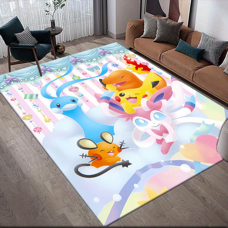 Cute Pokémon 2 Anti-Slip Rug, Rectangular Carpet for Living Room, Bedroom & Sofa Zone, Ideal Home Decor
