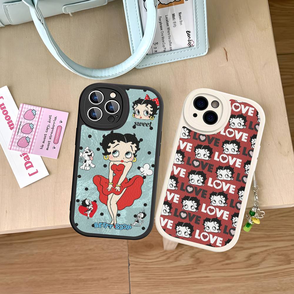 B-Betty-Cute-B-Boop Anime Leather Phone Case For iPhone 16 15 14 13 12 11 Pro Max Plus Shockproof Cover