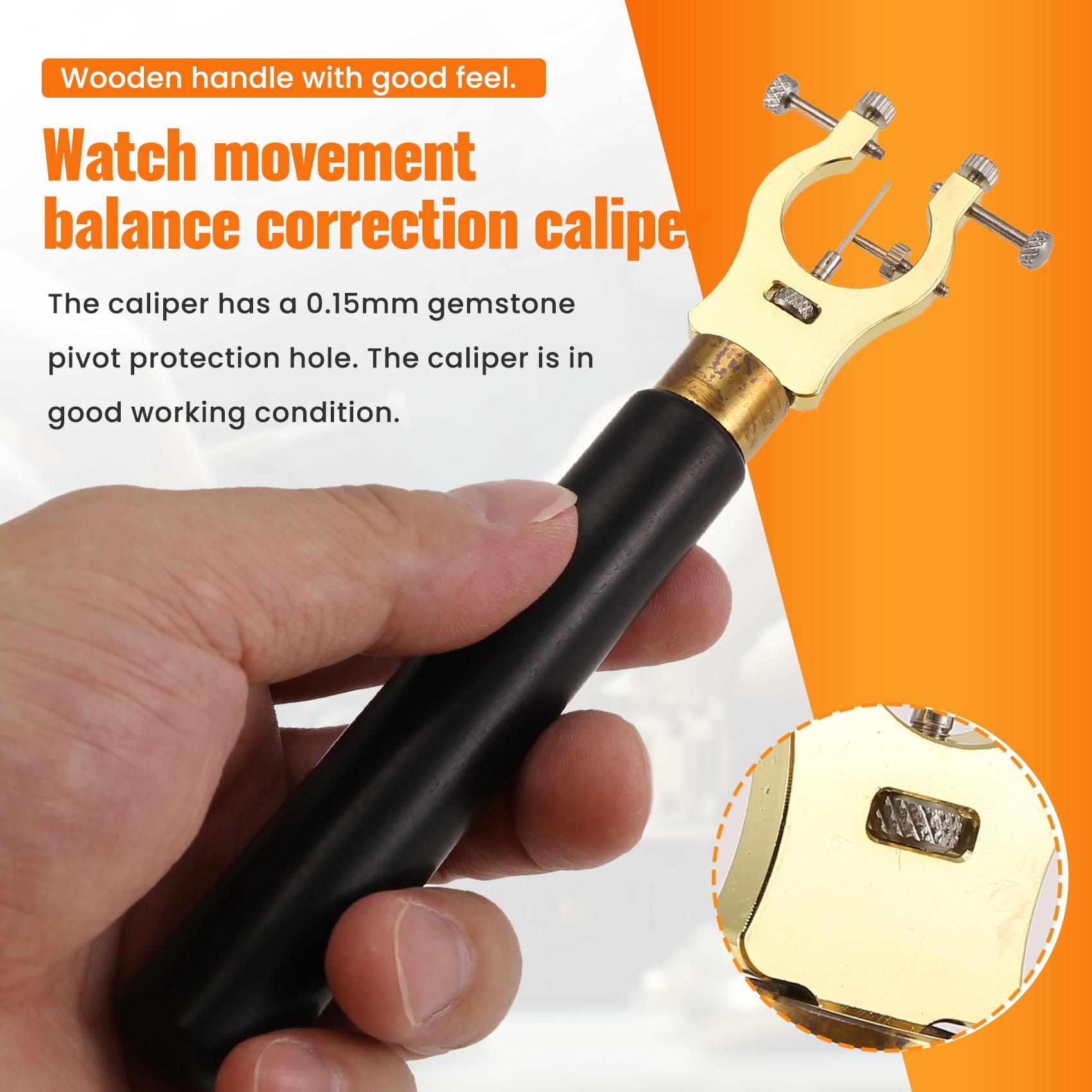 A95D-Portable Wooden Handle Watch Movement Balance Correction Caliper Watch Repair Tools