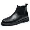 2024 Winter Shoes Men Chelsea Boots Genuine Leather Fashion Brand Mens Ankle Boots Warm Plush Flat Non-slip Black D229