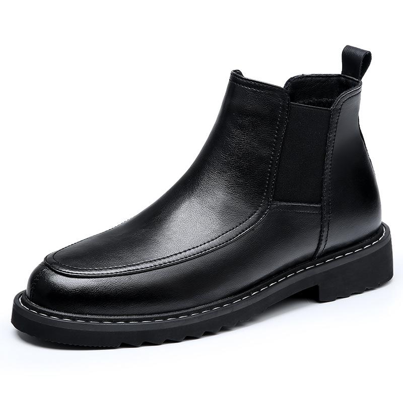 2024 Winter Shoes Men Chelsea Boots Genuine Leather Fashion Brand Mens Ankle Boots Warm Plush Flat Non-slip Black D229