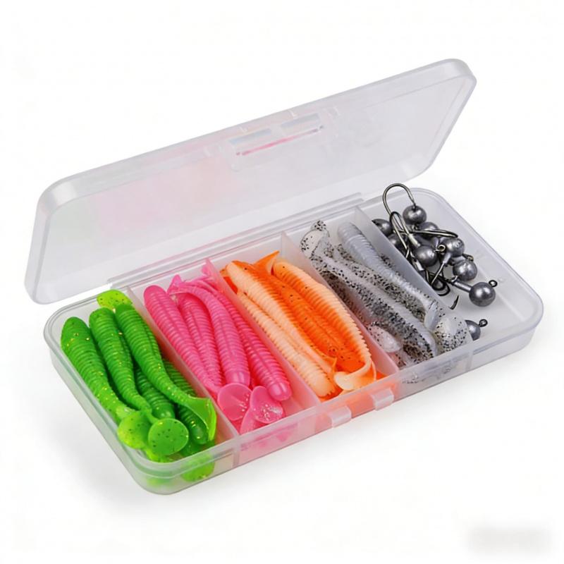 51Lure BaitTTail Soft Bait Set Jig hook+Storage box Suitable for both fresh and saltwater Complete Set of Essential Fishing Equi