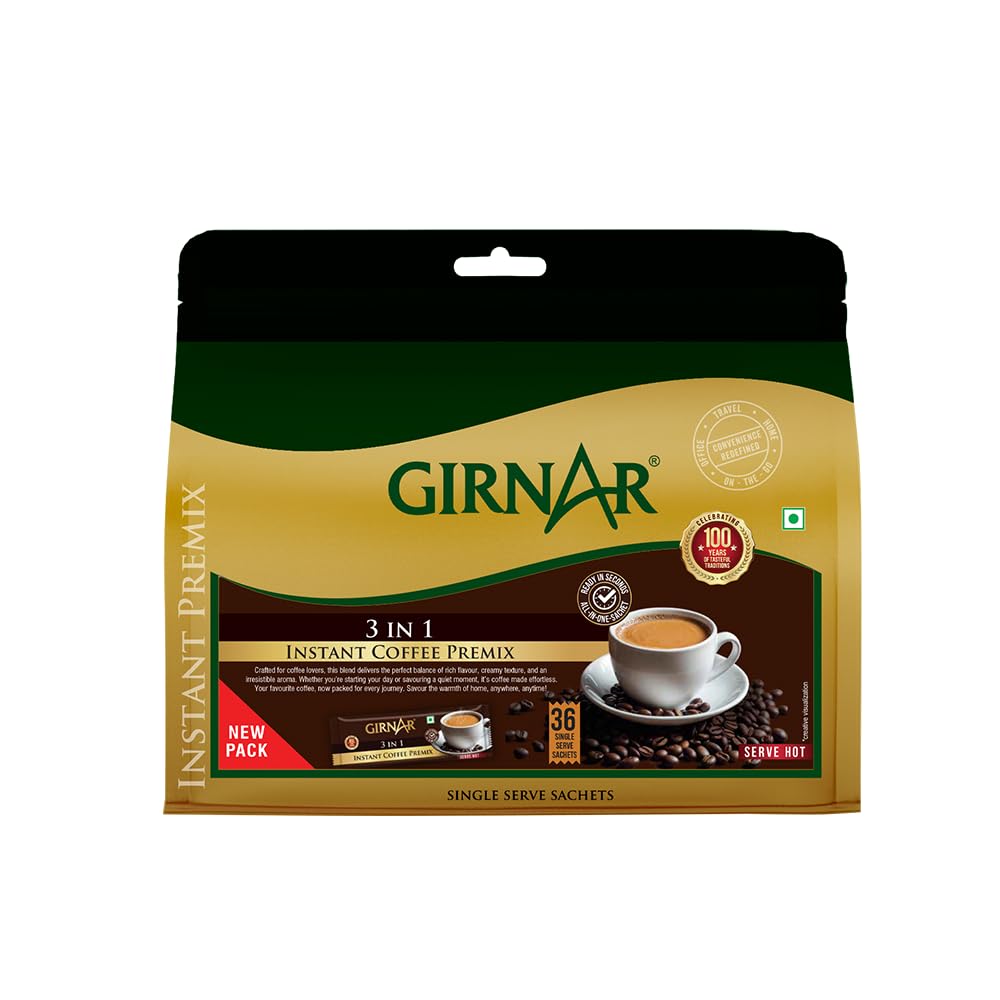 

Girnar Instant Premix 3 In 1 Coffee 36 Sachets 504g Easy Single Serve Hot Beverage