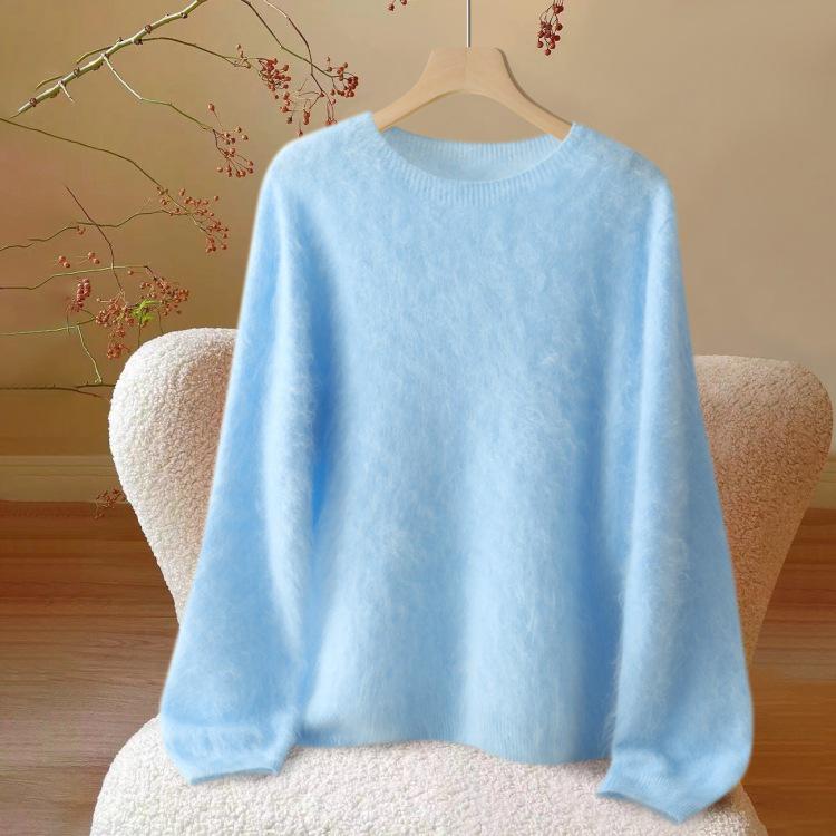 Women's Island Fine 100% Pure Cashmere Brushed Round Neck Loose Knit One-Piece Sweater for Babies