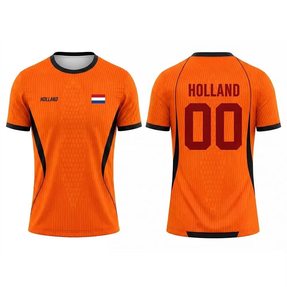 Maglia da Calcio Olandese per Uomo Modello Leone Olandese Asciugatura Rapida Traspirante Leggera T-shirt da Allenamento Calcio per Tifosi