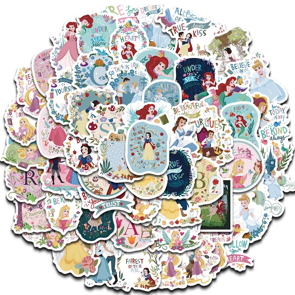 60PCS Creative Mixed Disney Princess Stickers Aesthetic Classic Streetwear Y2K Fashion DIY Harajuku Material Streetwear Stickers