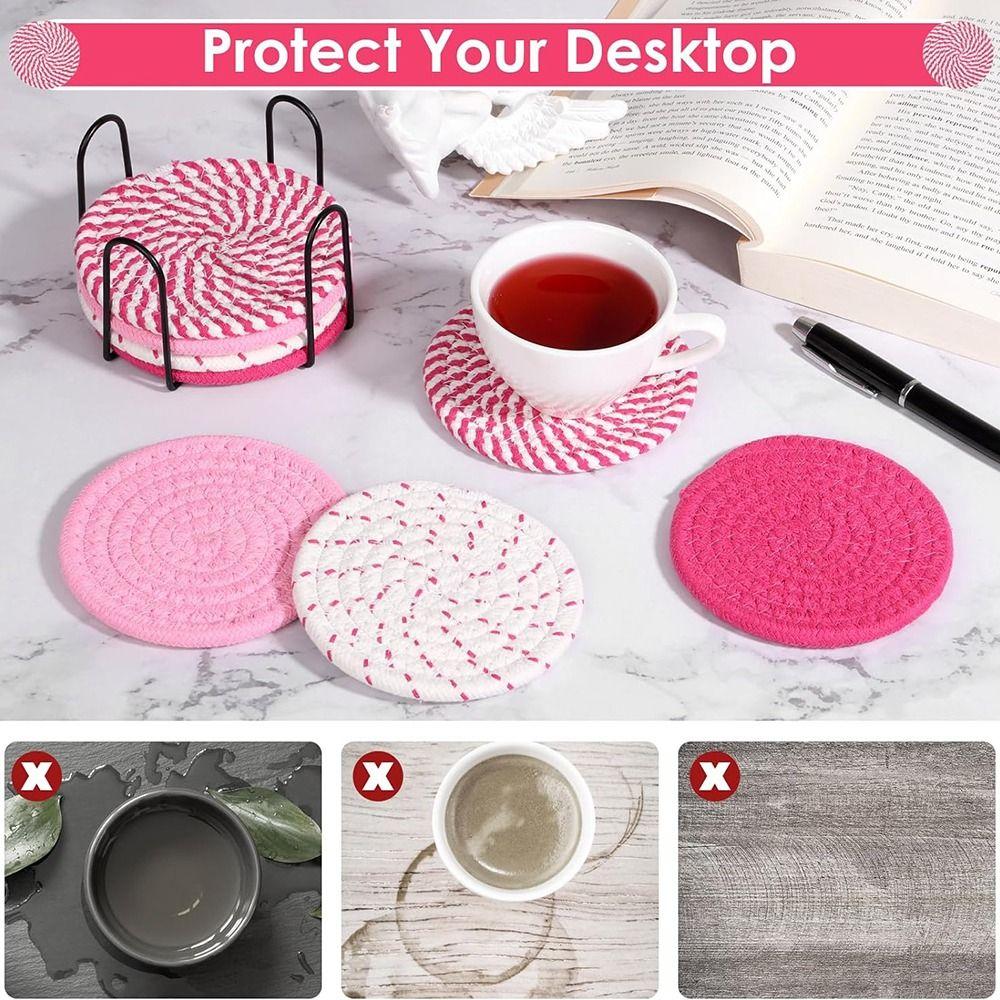 8/10 Pcs Round Drink Coasters Braided Dinner Plate Mat Set Mid Century Modern Hot Pads  Desk
