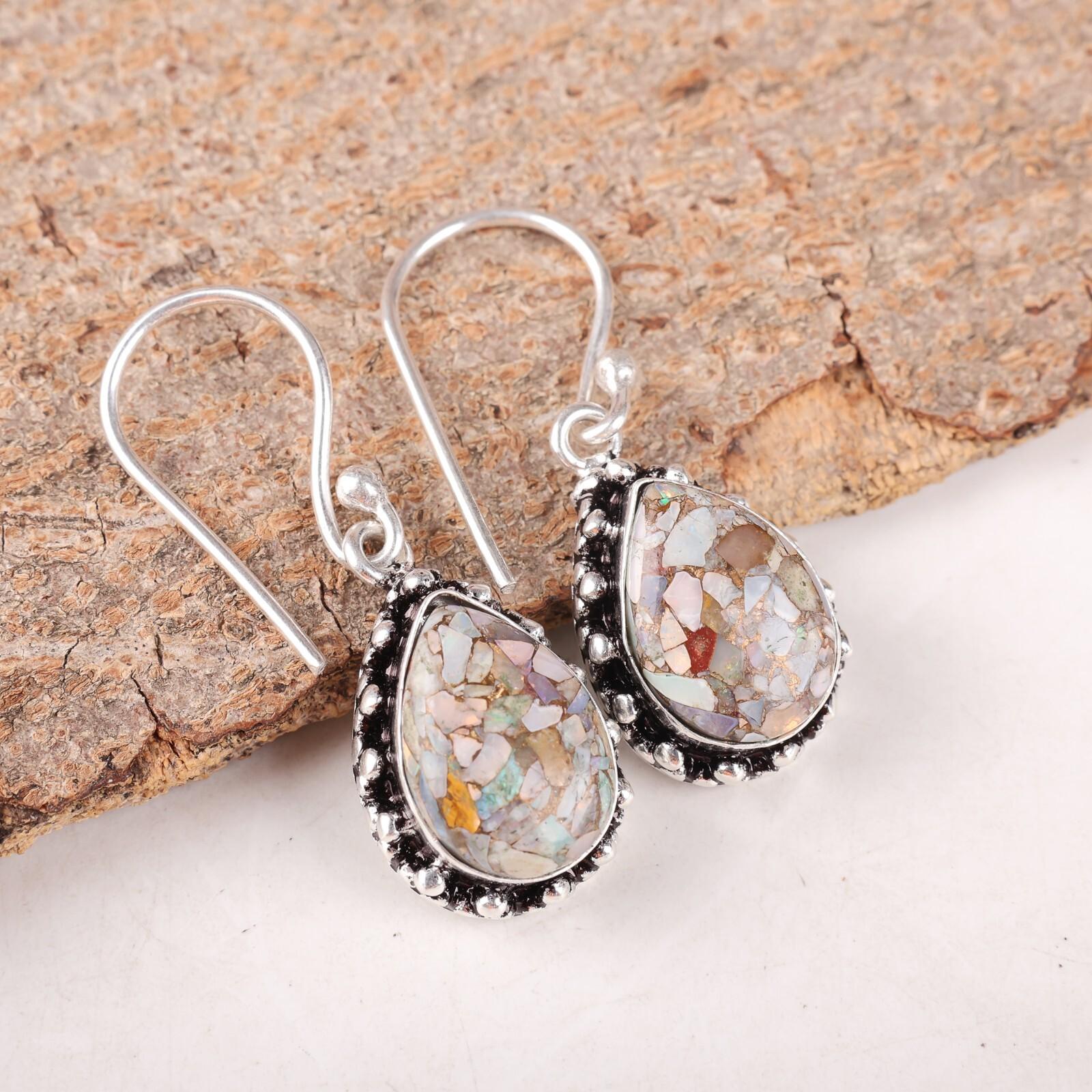 

Ethiopian Copper Turquoise Gemstone 925 Sterling Silver Jewelry Earrings 1.41 EE-97-35