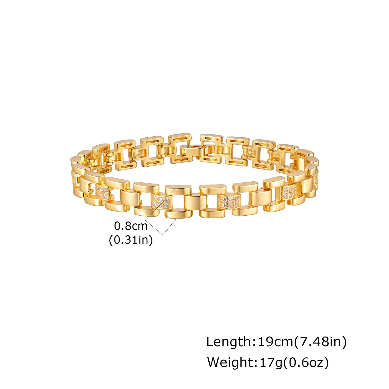 

Exquisite 14K Gold Plated Cubic Zirconia Watch Strap Chunky Link Bracelet, Fashion Luxury Stackable Jewelry for Women Gift