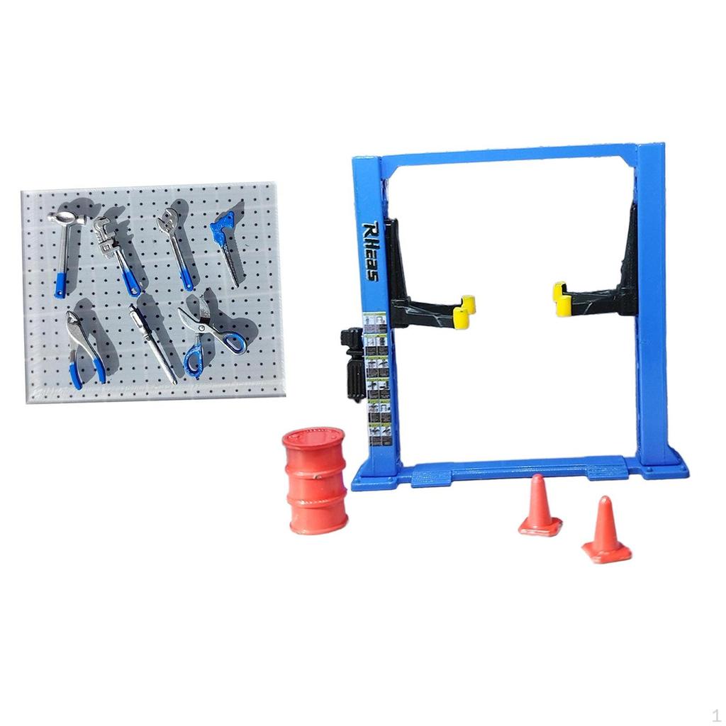 1/64 Diorama Car Garage Maintenance Tools Architecture Model Realistic Traffic Cones Lift Gantry