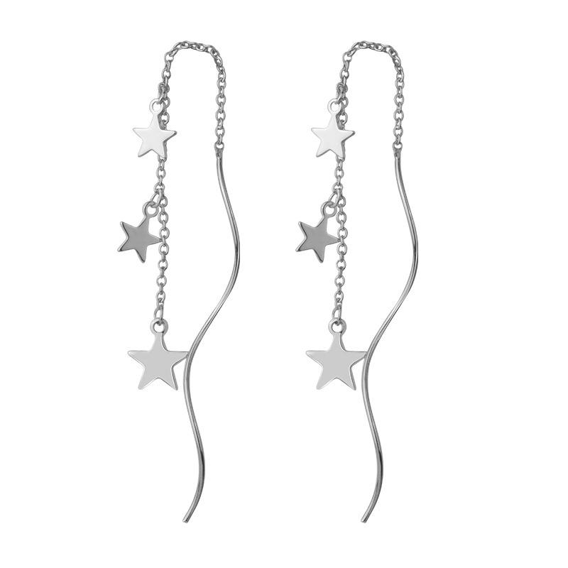 

CIAXY Silver Color Earring Chain Asymmetrical Star Moon Long Tassel Earrings For Women Party Jewelry Gifts aretes de mujer