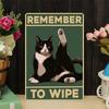 Vintage Cat Metal Tin Sign Humorous Bathroom Decor Rustic Plaque