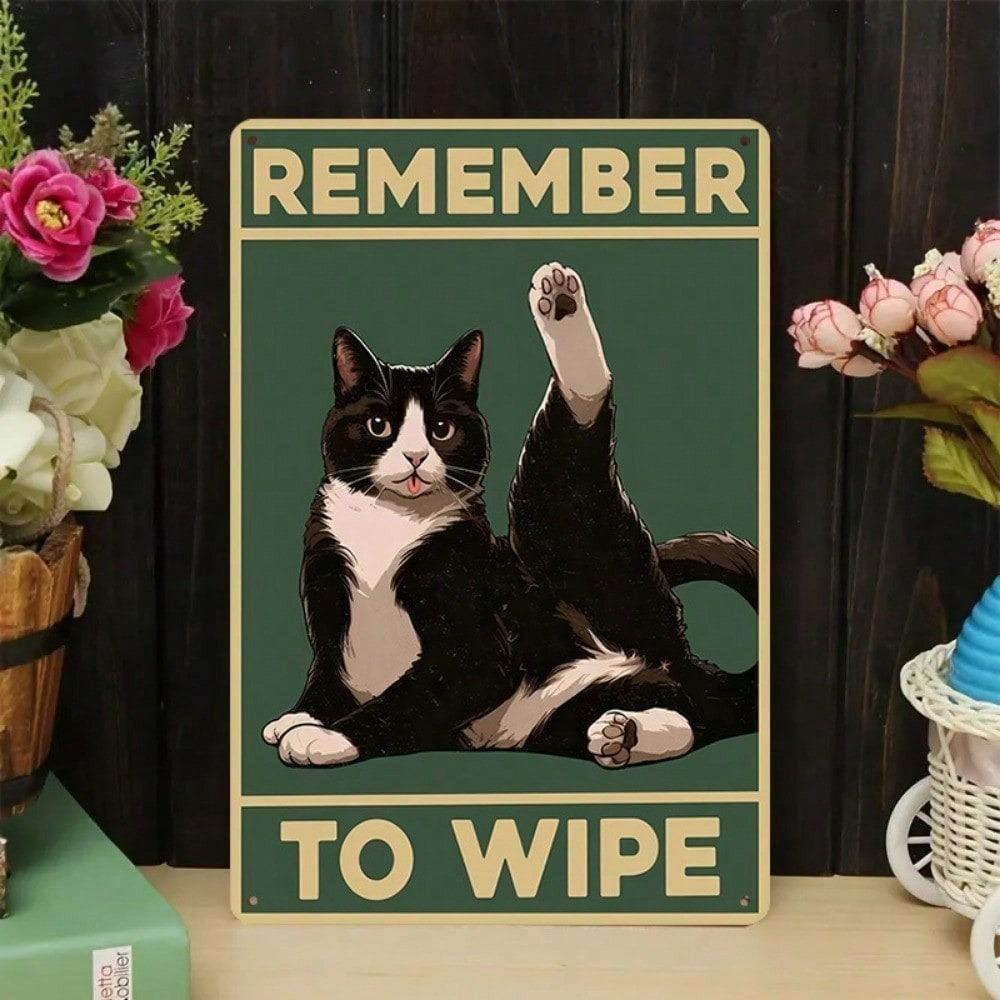 Vintage Cat Metal Tin Sign Humorous Bathroom Decor Rustic Plaque
