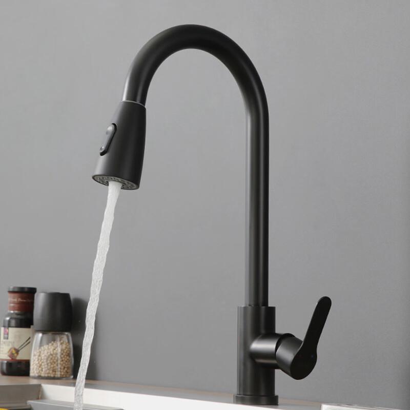 YIXI Gunmetal Gray Stainless Steel Pull-Out Kitchen Faucet