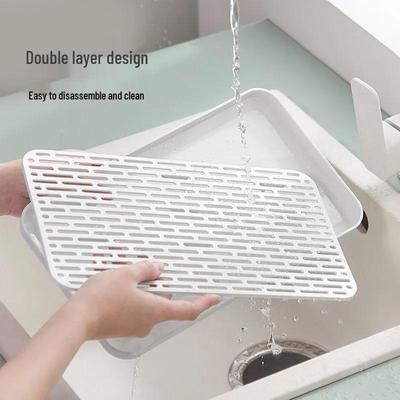 Double-Layer Plastic Draining Tray: Durable Household Tea, Bowl & Chopstick Storage Rack