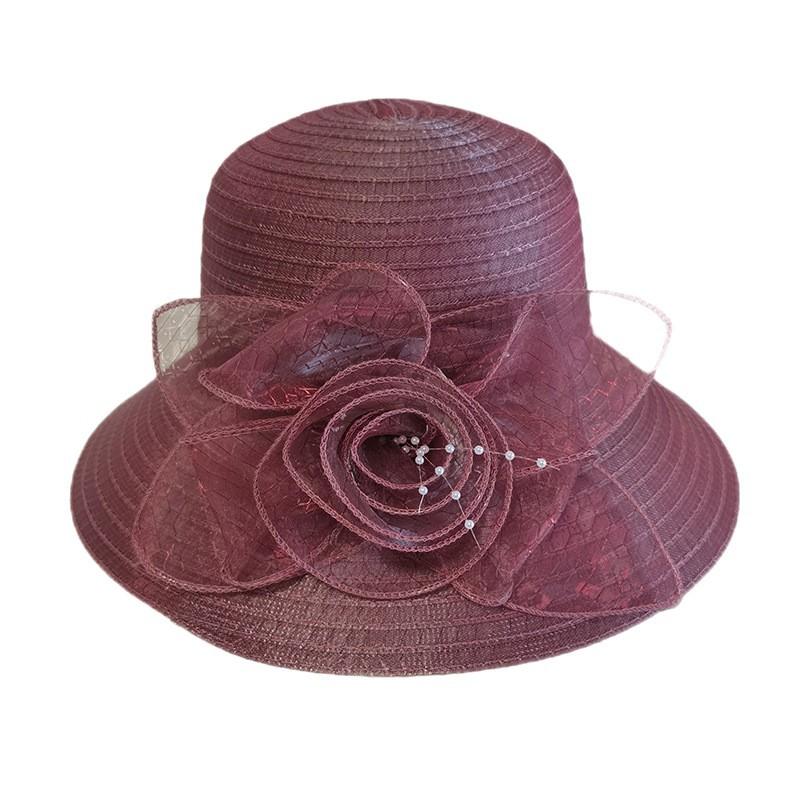 Eugen yarn flower pot hat middle-aged fashion elegant bucket hat women's summer sunshade mesh hat
