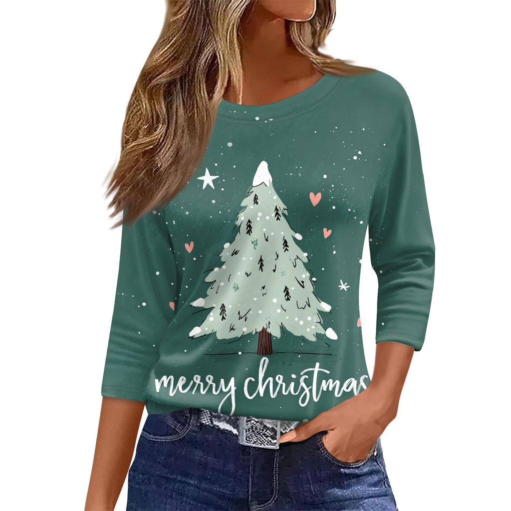 Dámský vánoční potisk s 3/4 rukávem do O-neck