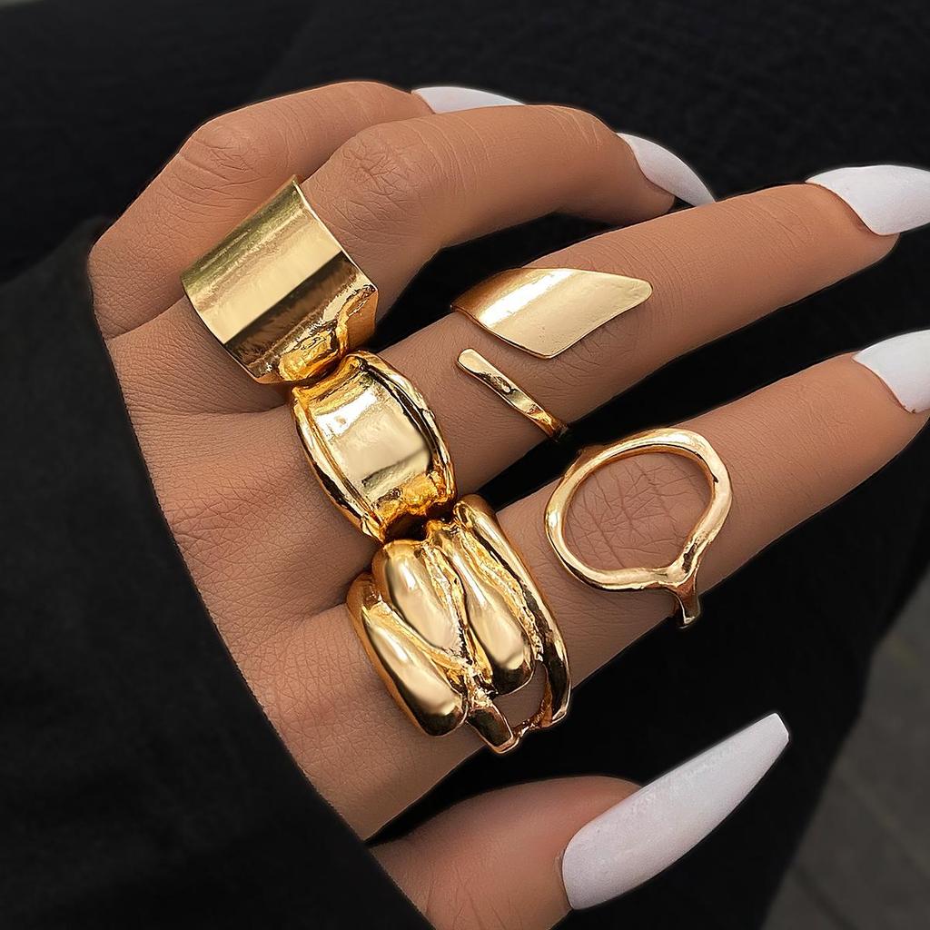 15-Piece Eco-Friendly Gold Lava Line Water Drop Ring Set