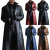 Collar Solid Color Windbreaker Leather Slim Long Leather Jacket Coat
