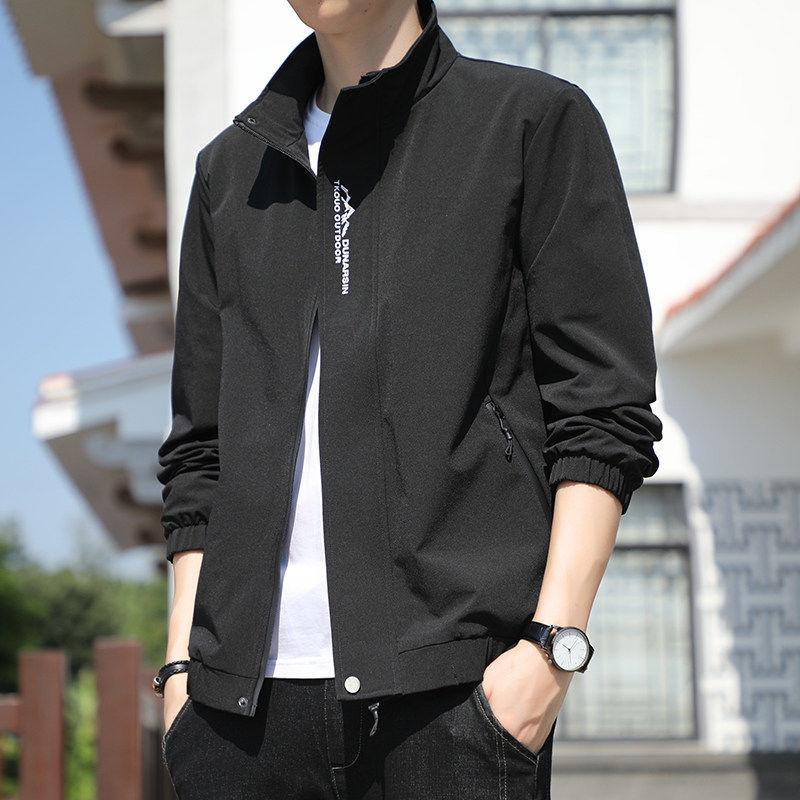 

Spring and Autumn New Men s Stand-Up Collar Jacket Jacket Korean Version Slim-fit Casual M