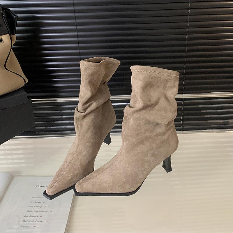 Pointed Short Boots Women's Thin Heel 2025 Sense New Autumn and Winter High Heel Medium Tube Thin Boots Women