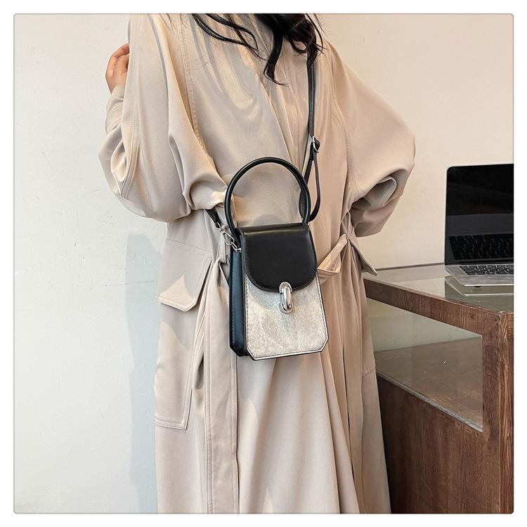 Retro Color Block Faux Leather Phone Bag for Women, Chic Small Square Shoulder Crossbody Purse, Vintage Style Handbag