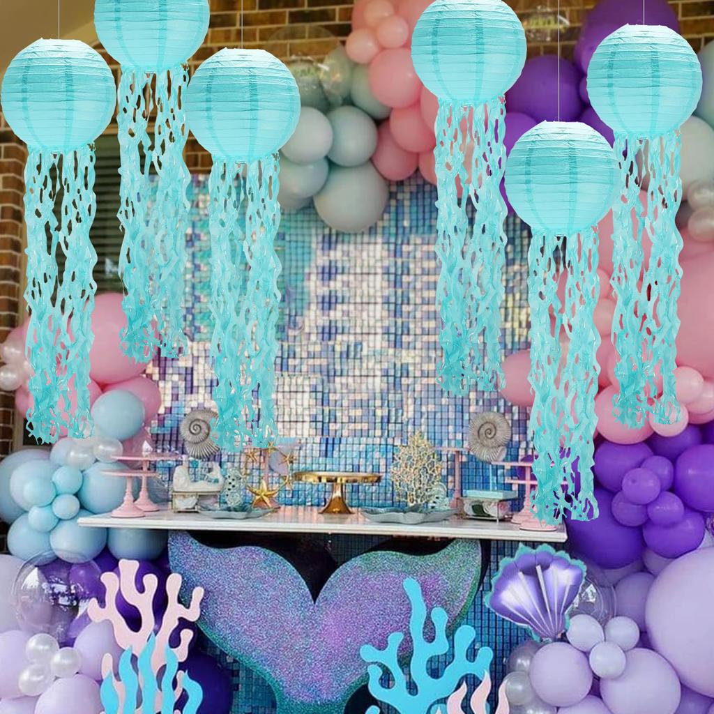 6PCS Jellyfish Paper Lanterns,Hanging Jelly Fish for Mermaid,Ocean Themed,Birthday,Party Under The Sea Party Decorations