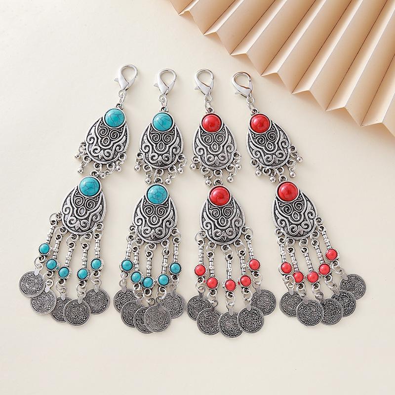 Kazakh Princess Tassel Keyring: Ancient Style Alloy Backpack Pendant & Hair Accessory with Lobster Clasp