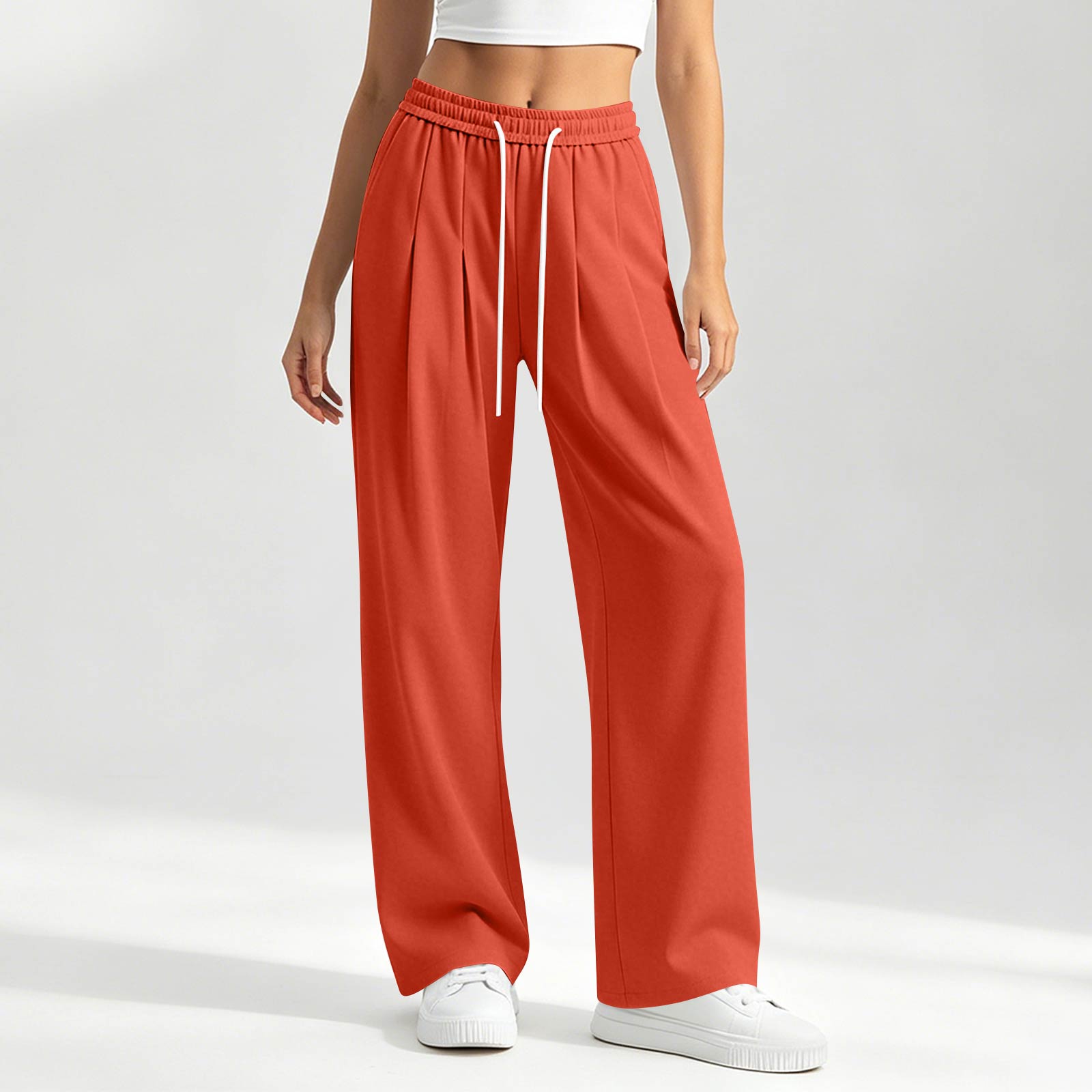 

Women’s Drawstring Waist Wide Leg Pants Loose Fit Trousers Casual Straight Leg High Waist Lightweight Lounge Bottoms M