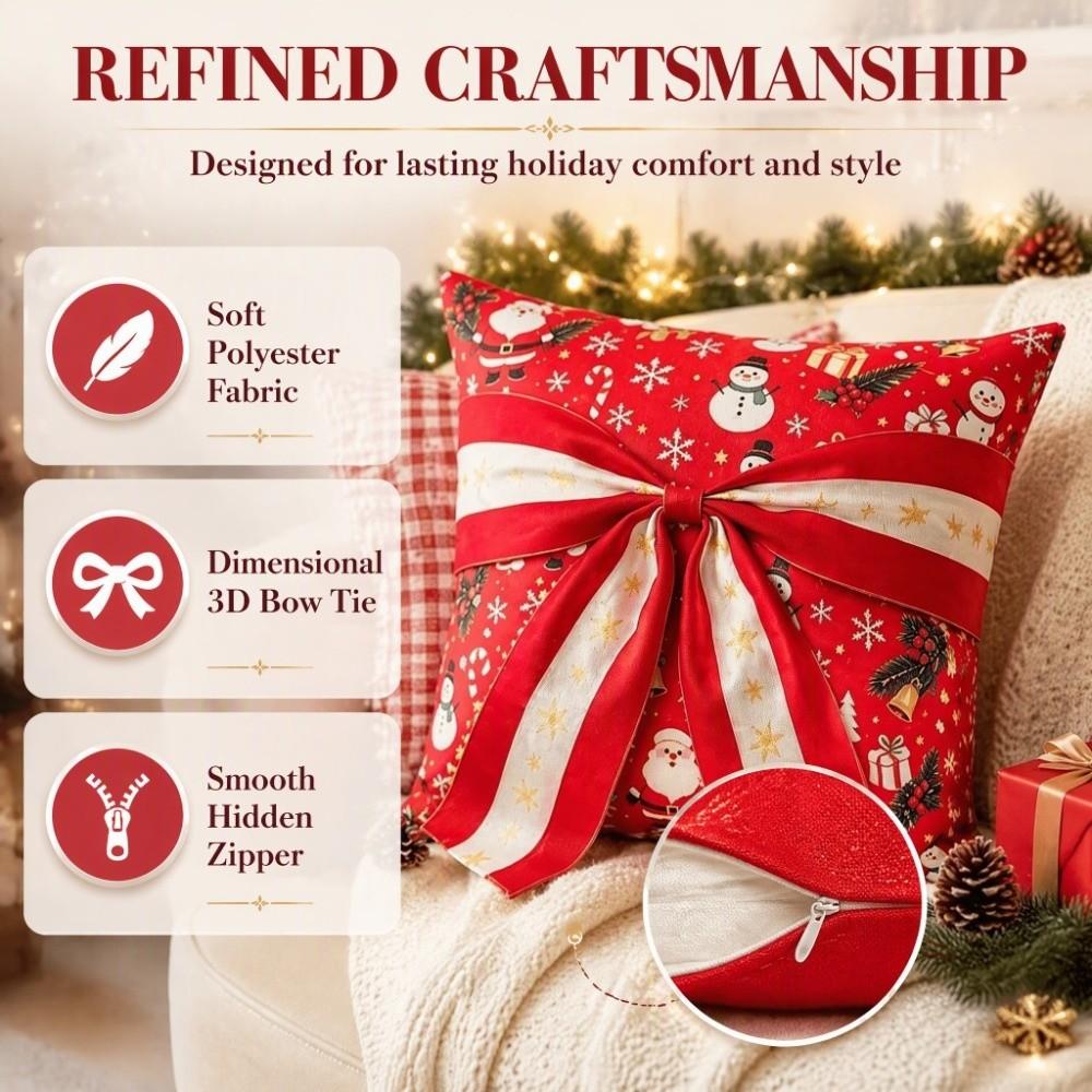 Bow Design Christmas Pillow Cover Snowflake Xmas Tree Pillowslip Sofa Pillow Cover  Holiday Cushion