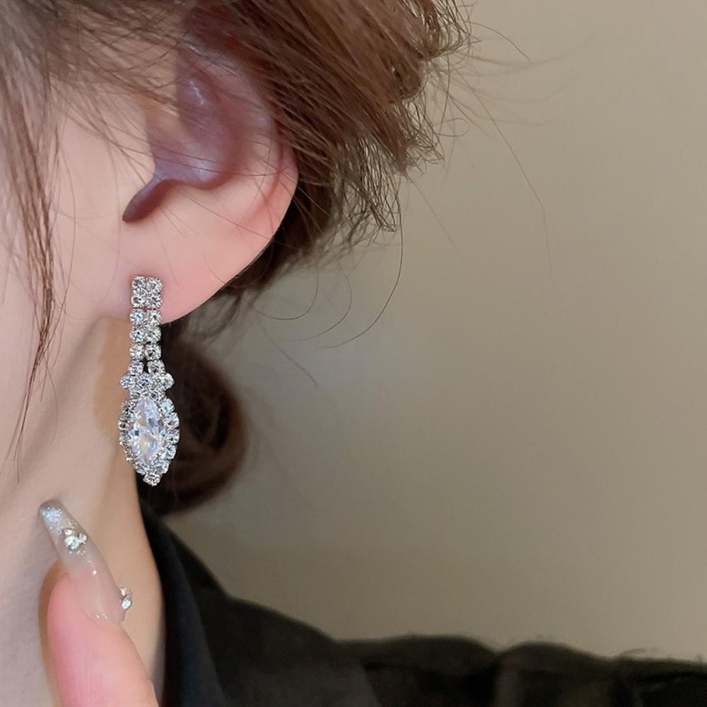 3Pcs Rhinestone Necklace and Earring Set U-Shaped Crystal Bride Jewelry Set Ladies Gift