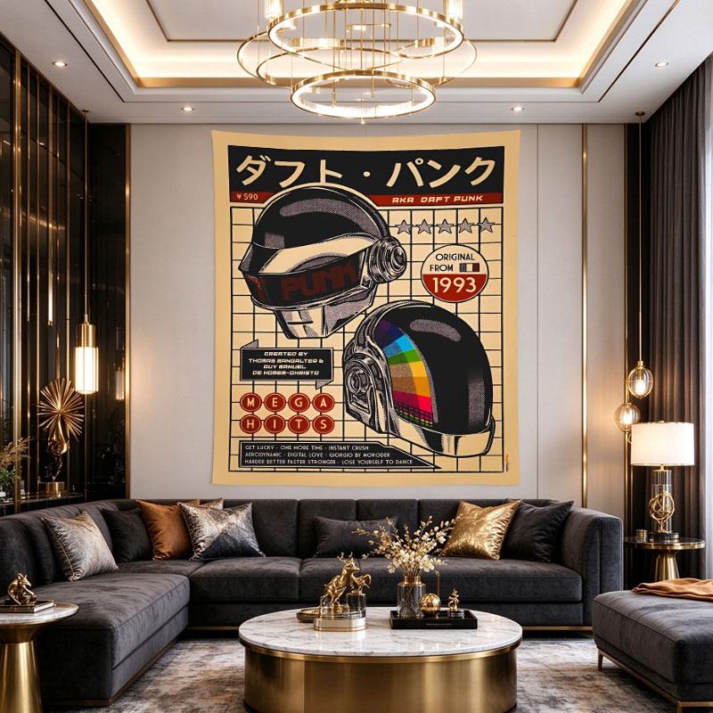 Daft Punk Retro Japanese Poster Helmets 1993 French Electronic Band Art